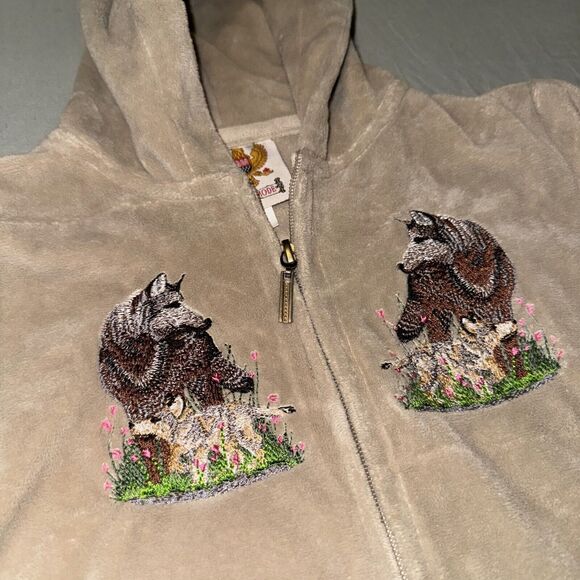 Ameri Mode Fleece Hoodie Girls 4 Taupe Patch Wolves Wolf Long Sleeve Full Zip - Picture 1 of 8